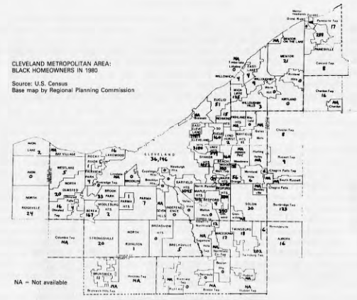 Map of Cleveland's black homeowners in 1980