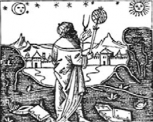 Left: A 16th century print of an Arab astronomer Abulmusar (787-886 A.D.).