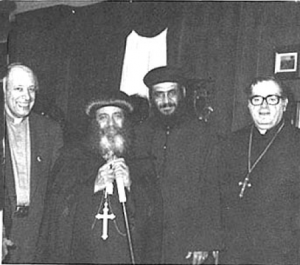 Left to right: Father Hauk, St. Maron Church, H. H. Pope Shenouda III, Reverend Mikhail E. Mikhail, and Father Meena, St. George.