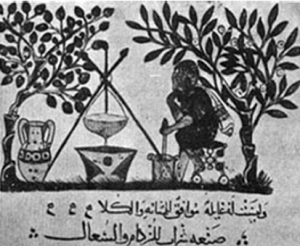 Physician preparing medicine. From a manuscript of the Materia Medica, 1222-1223 A.D.