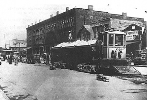 Street Railway Repair Crew directly in front of old Anter Bros. Wholesale Distributors established in 1912. Picture circa 1920.