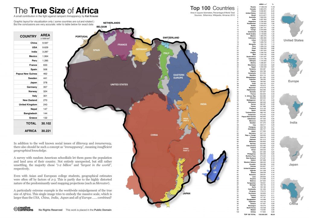 Map of Africa filled with maps of the U.S., China, India, and Europe.