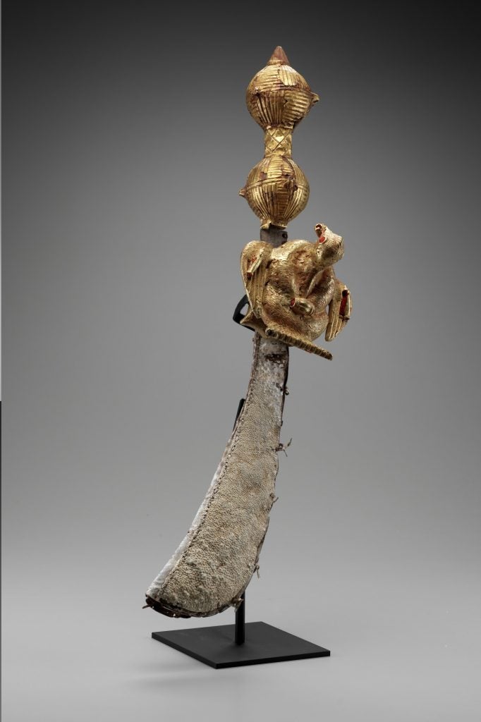 An Ashanti Silvered Metal Patterned Crown Decorated With An Eagle. Ghana,  West Africa.