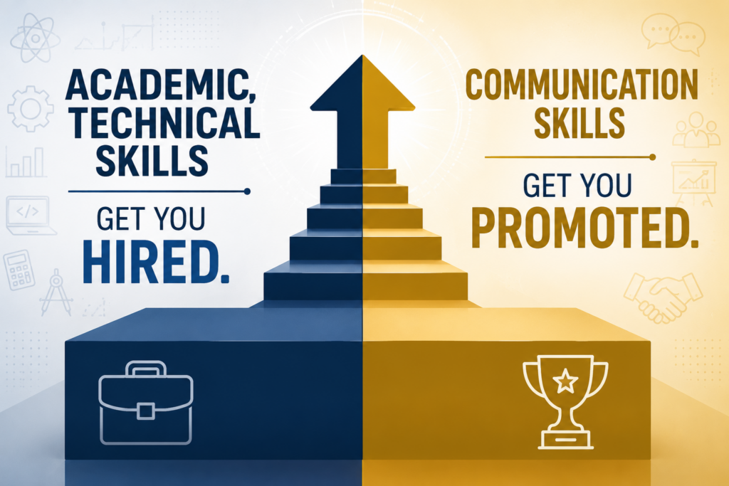 "Academic. technical skills get you hired. Communication skills get you promoted."