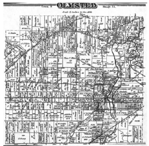 Map of Olmsted Township, 1874. D.L. Lake Atlas. The Colvin home was located in Caroline Crawford lot, lower left area, second tier.