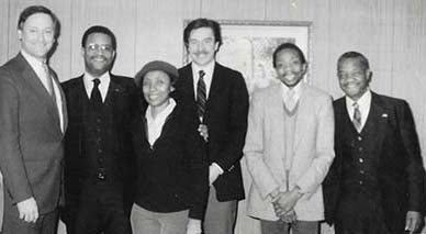 Governor Richard Celeste, Councilman Earle Turner, Inez Killingsworth and Hugh Kidd UMDC, Sate Senator James