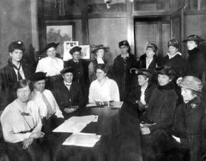 This image is from a meeting of the Cuyahoga County Women's Suffrage Association circa 1900-1929