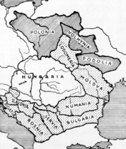 The Empire Of Louis The Great, who was King Of Hungary and Poland and feudal lord of the surrounding countries. Source : Faith & Fate
