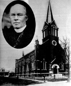 The Roman Catholic Church founded by the Hungarian Community in Buffalo c. 1910. The priest shown is Rev. Charles Boehm, one of the first Roman Catholic Minister to come to the United States