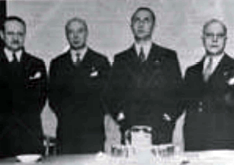 Four notable Cleveland Italians, from left to right, Capt. Emilio Ardito, Count Cesare Gradenigo, Dr. Gigi Maino, and Dr. Cosimo Menzalora of the Dante Alighieri Society, April 8, 1935.