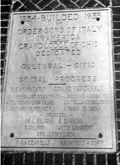 Plaque on the Sons of Italy Hall, East 73rd and Euclid Avenue.
