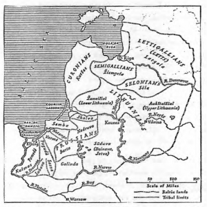 Baltic tribes and provinces A.D. 1200 (Taken from Gimbutas, Marija The Balts (New York 1963)23.))