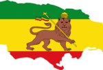 Flag map of Jamaica, using the flag of the Empire of Ethiopia, as a symbol of the Rastafarian movement.