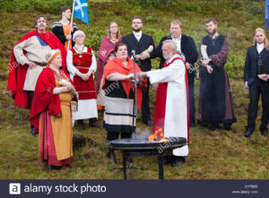 Sigurblót (Sacrifice for Victory) on the First Day of Summer 2009. Icelandic neopagans, members of Ásatrúarfélagið, are about to conduct a religious ceremony. The location is the land of Ásatrúarfélagið in Öskjuhlíð, Reykjavík.