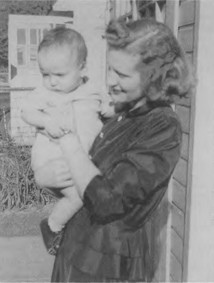 Brother Arthur's fiancée Rita Kemer with infant Edward, 1949