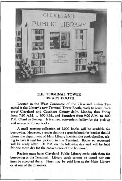 Library Kiosk in Cleveland’s Union (rail) Terminal opens for service November 25, 1968. Flyer courtesy of the Cleveland Public Library.