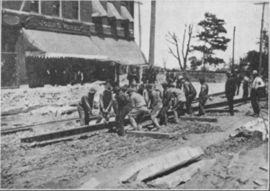 Laying the first rails for the three-cent line