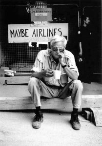 Journalist Terence Sheridan at the Sarajevo airport in 1993. Photograph by Elizabeth Sullivan.