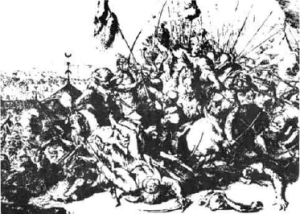 In 1683 the Polish King John III Sobieski saved Europe from the threat of Turkish invasion by destroying the Turkish army besieging Vienna. The copper plate depicting this great victory was done by the Dutch artist Romeyn de Hooghe. (This picture taken from the collection of pictures entitled Great Poles by Edward Fracki, Stanislaw Brodzki and Andrzej Zahorski. Warsaw: Interpress Publishers, 1970.)