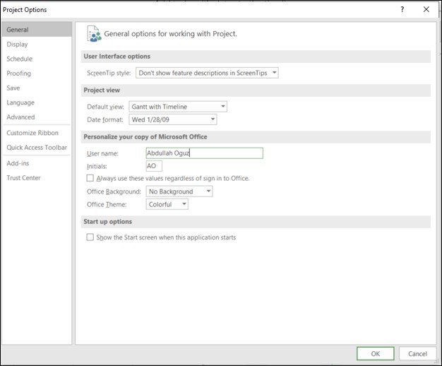 Figure 4.5: Project Options – General tab