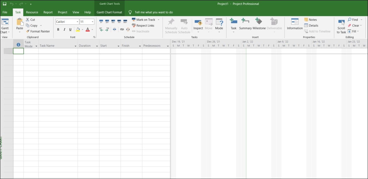 Figure 4.4: Blank Project (Gantt Chart with Timeline)