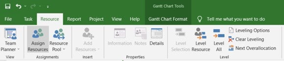 Resource tab on Microsoft Project