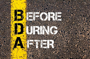 The words Before During and After painted on blacktop