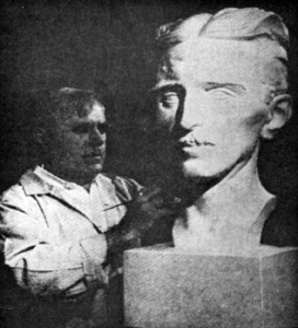 John David Brcin: American Serb, famous sculptor at work on Nikola Tesla's Statue, placed in the Nikola Tesla's Elementary School in Chicago, Illinois.