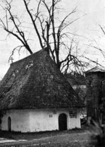Osecina near Valjevo. Village Church with Wooden Roof. View from the N-E., 19th Century. (Photo: L.D. Popovich, 1971).