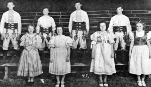 Slovak-American participating at a parade and stage production in the 1920's (Source: Western Reserve Historical Society)