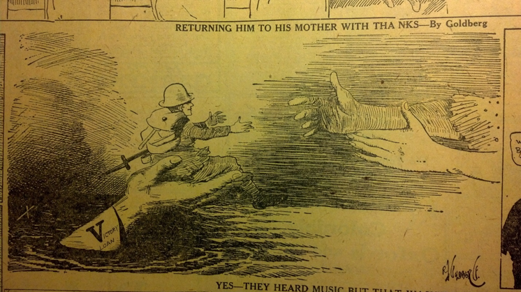 Figure 8 A nonviolent Victory Loan advertisement cartoon in the Cleveland Press.