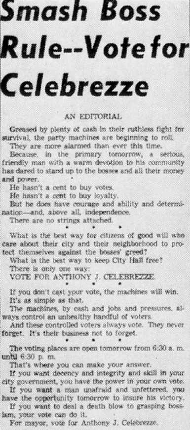 Smash Boss Rule--Vote fro Celebrazze September 28, 1953