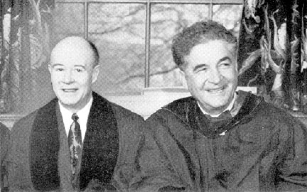 Louis B. Seltzer and Governor Frank J. Lausche at Miami University (Ohio), when the Editor was made an honorary LL.D. (1956)